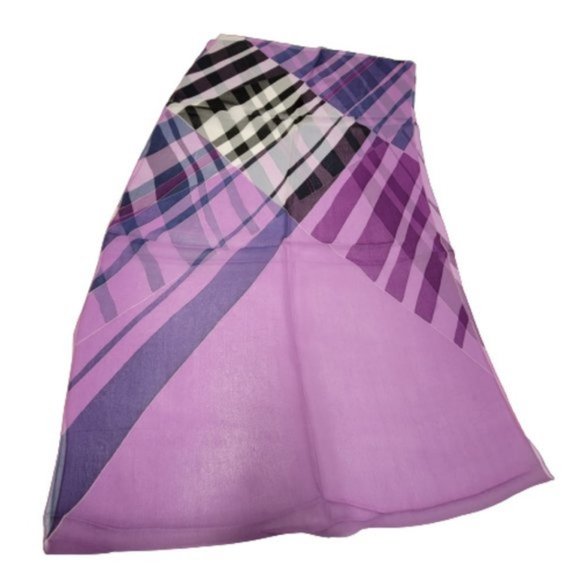 Purple Silk Chiffon Rectangular Scarf with stripes print - NEW - Picture 2 of 4